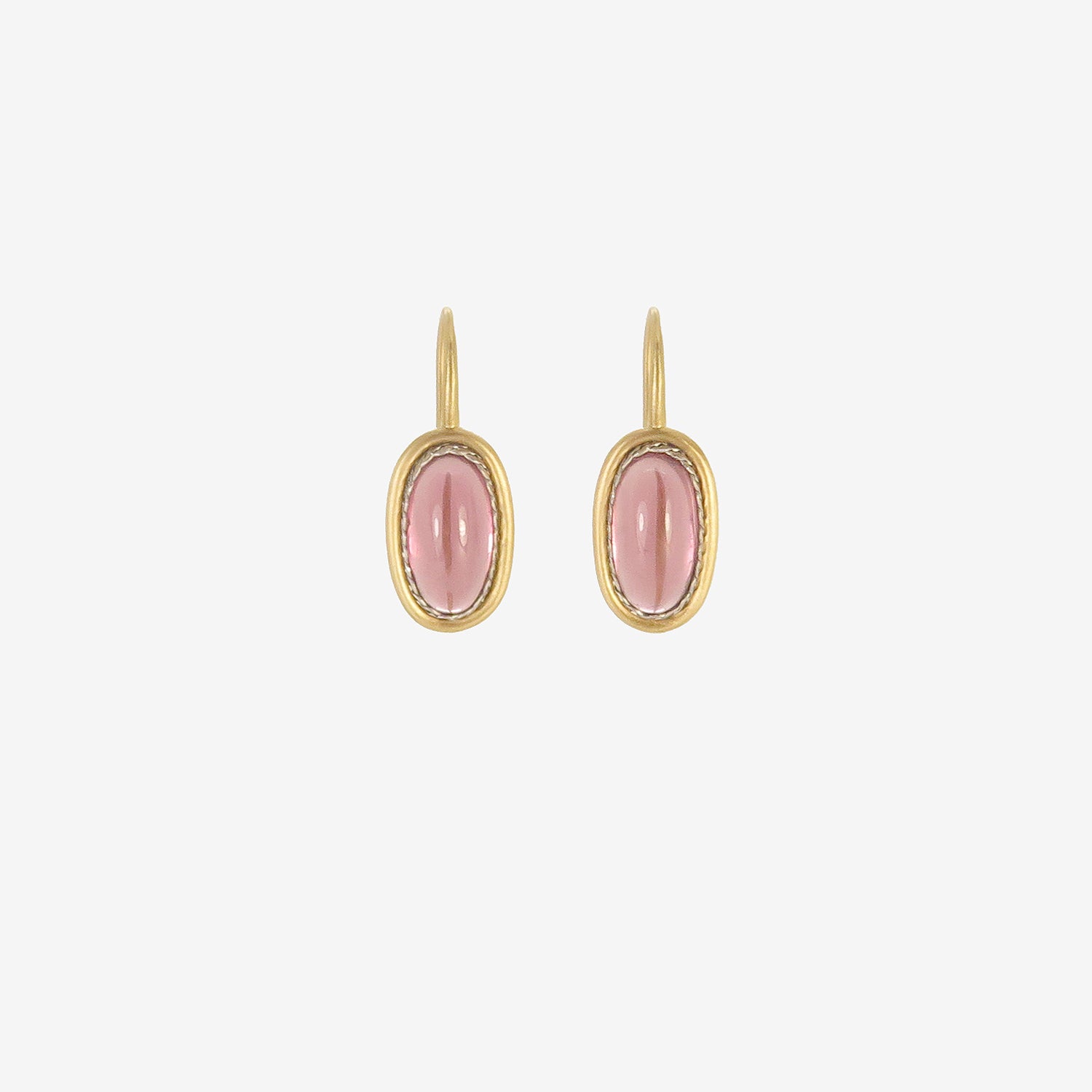 NIKOLLE RADI 18K & PLATINUM LONG OVAL PINK TOURMALINE CABOCHON EARRINGS