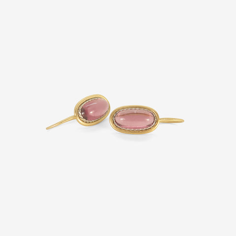 NIKOLLE RADI 18K & PLATINUM LONG OVAL PINK TOURMALINE CABOCHON EARRINGS