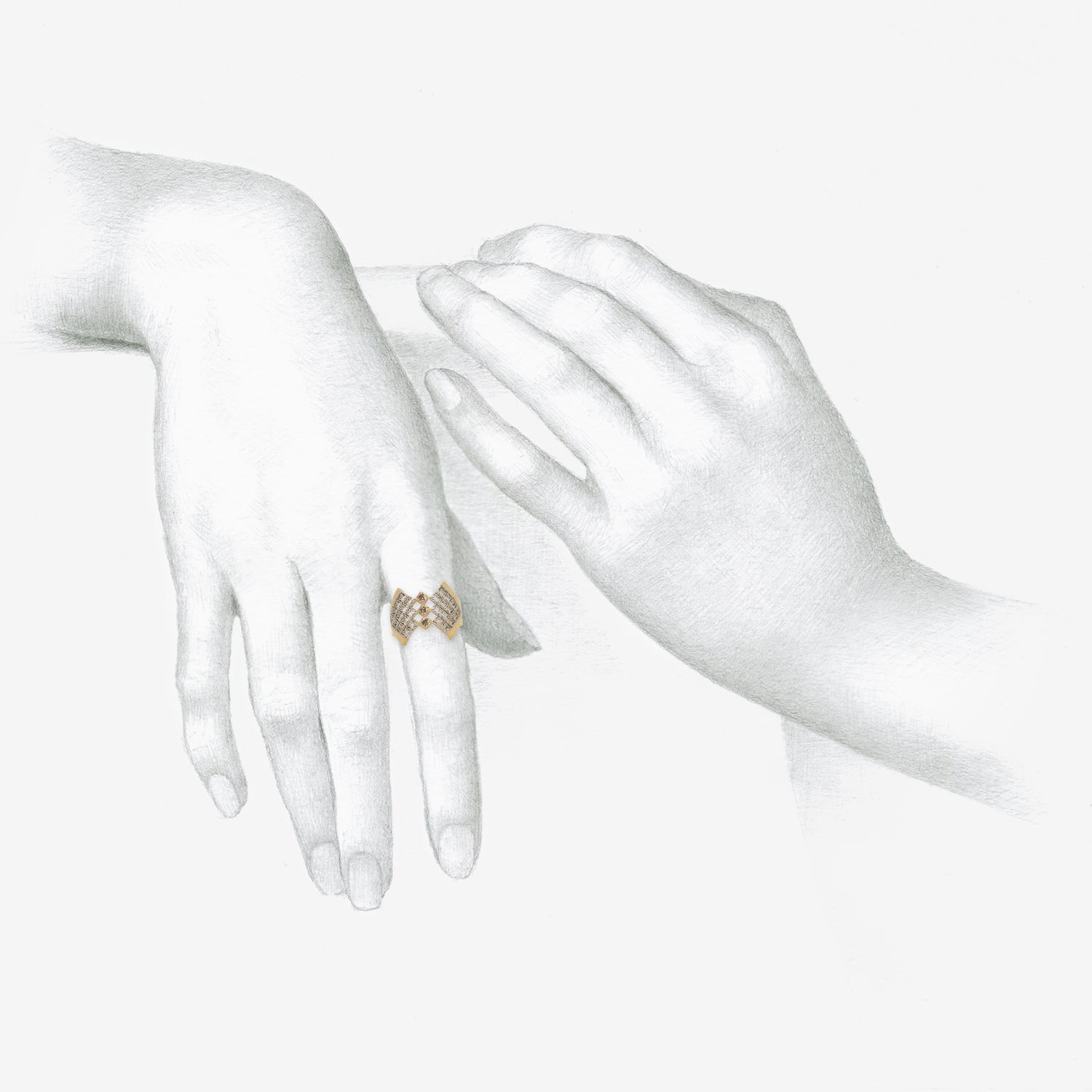 NIKOLLE RADI 18K & PLATINUM CORSET RING WITH CHAMPAGNE DIAMONDS