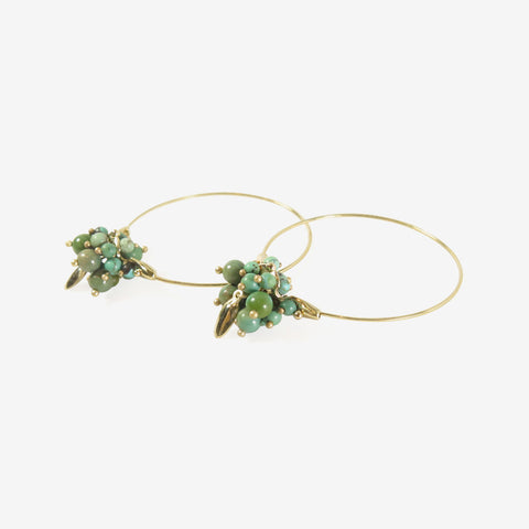TED MUEHLING 14K & CHINESE TURQUOISE SMALL HOOP CLUSTERS