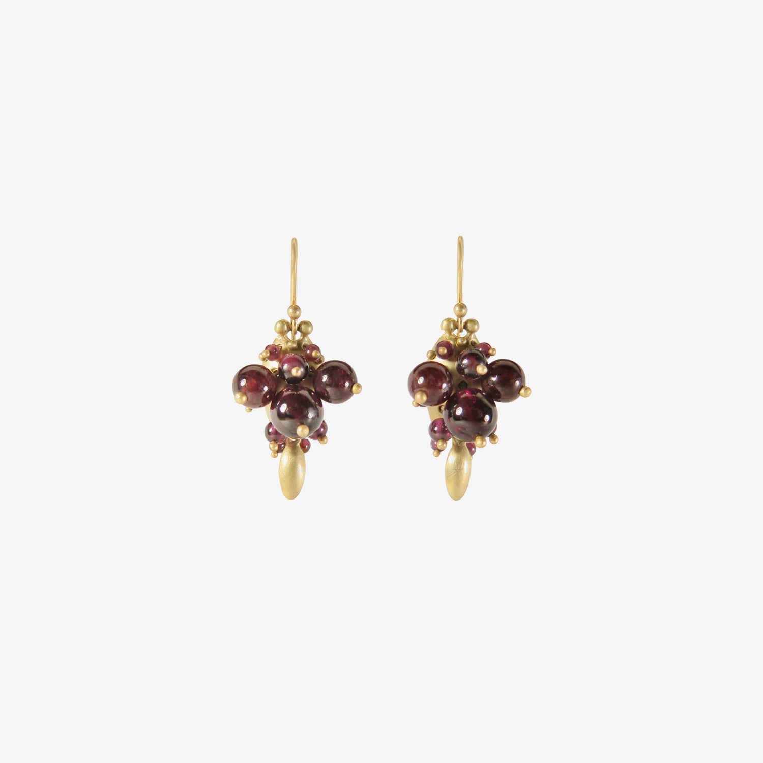 TED MUEHLING 10K & GARNET BUG CLUSTER EARRINGS