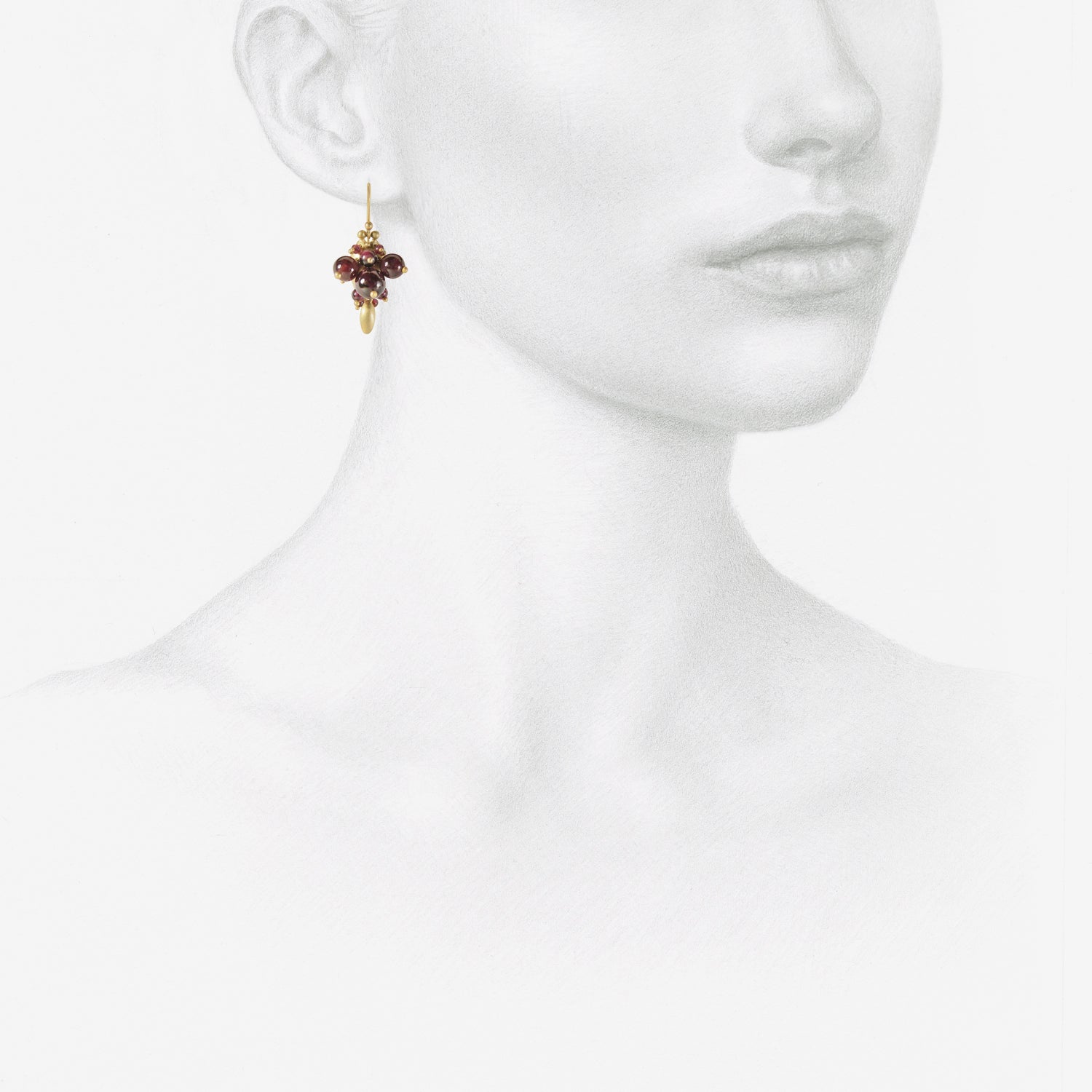 TED MUEHLING 10K & GARNET BUG CLUSTER EARRINGS