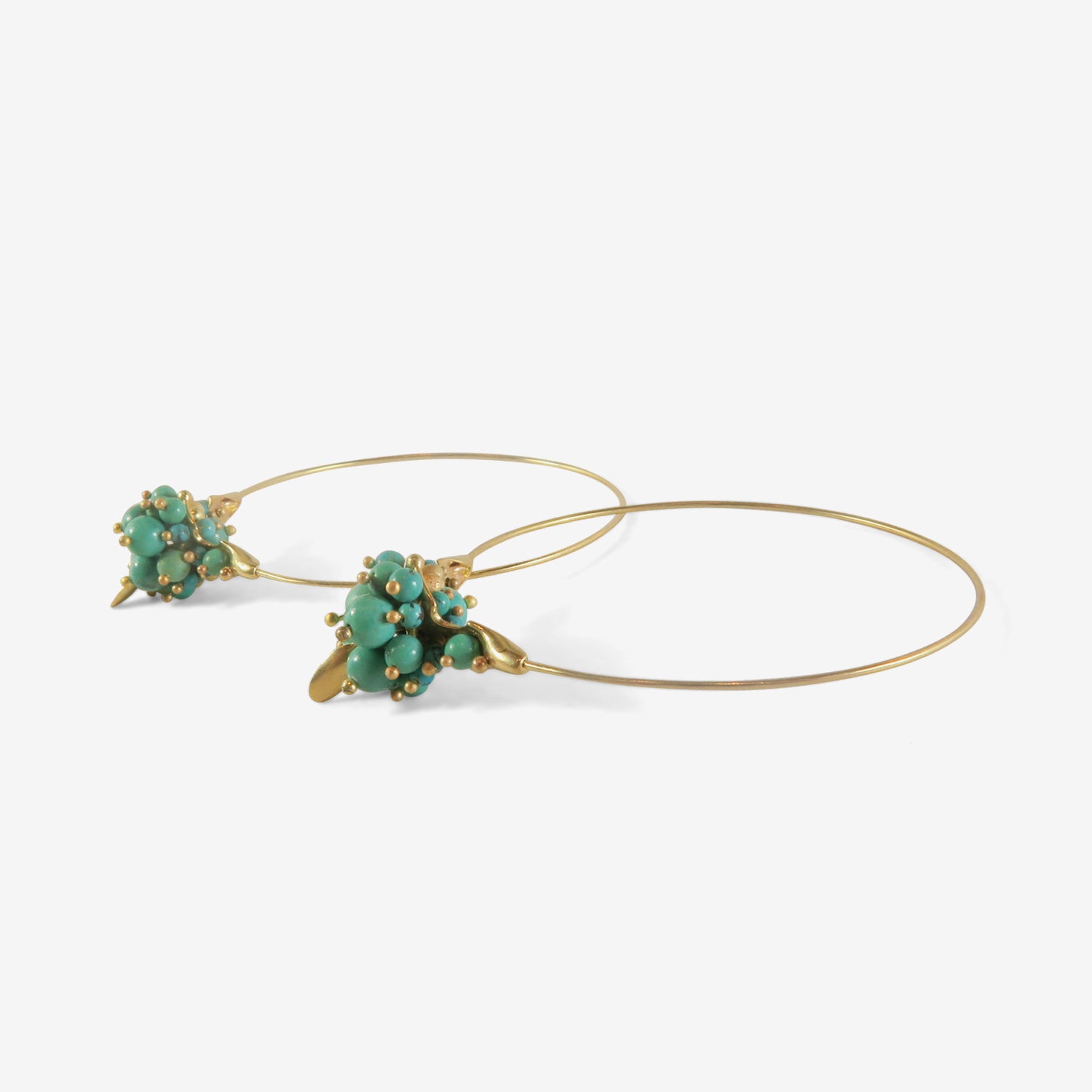 TED MUEHLING 14K & CHINESE TURQUOISE MEDIUM HOOP CLUSTERS