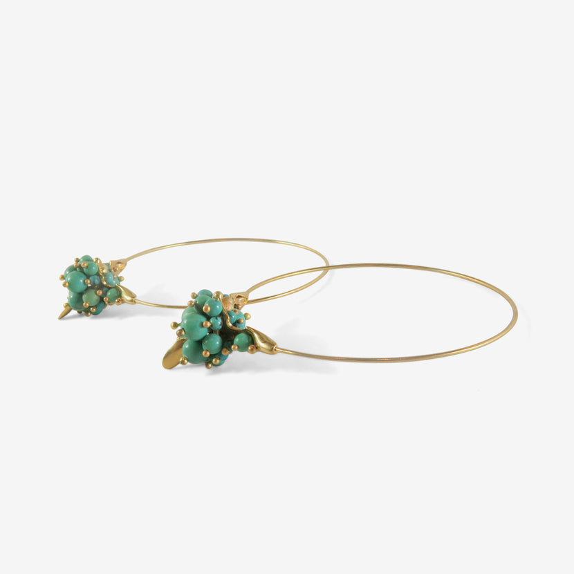 TED MUEHLING 14K & CHINESE TURQUOISE MEDIUM HOOP CLUSTERS