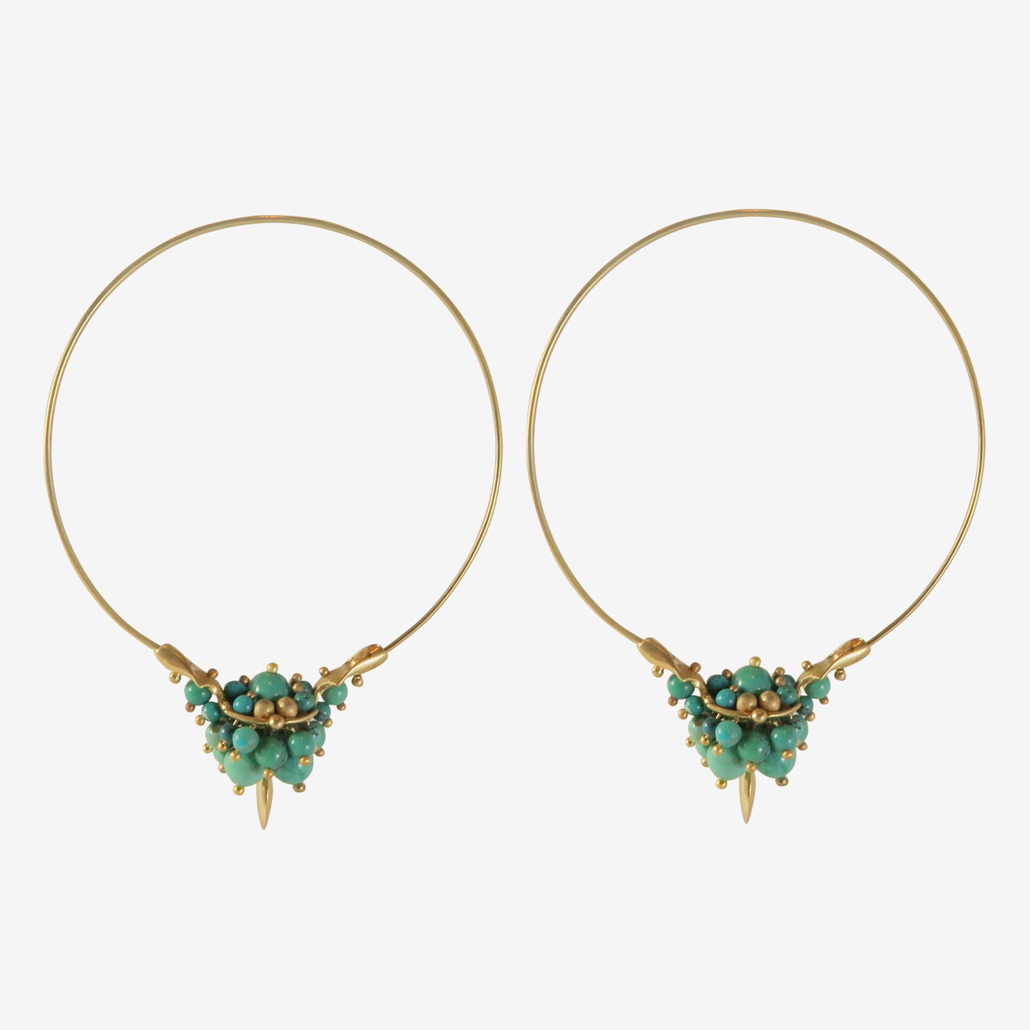 TED MUEHLING 14K & CHINESE TURQUOISE MEDIUM HOOP CLUSTERS
