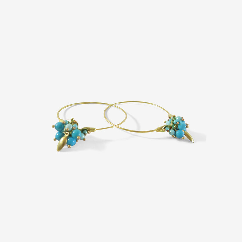 TED MUEHLING 18K & SLEEPING BEAUTY TURQUOISE SMALL HOOP CLUSTERS