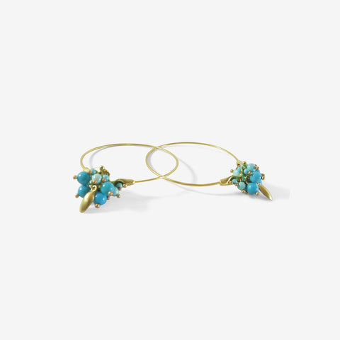 TED MUEHLING 18K & SLEEPING BEAUTY TURQUOISE SMALL HOOP CLUSTERS
