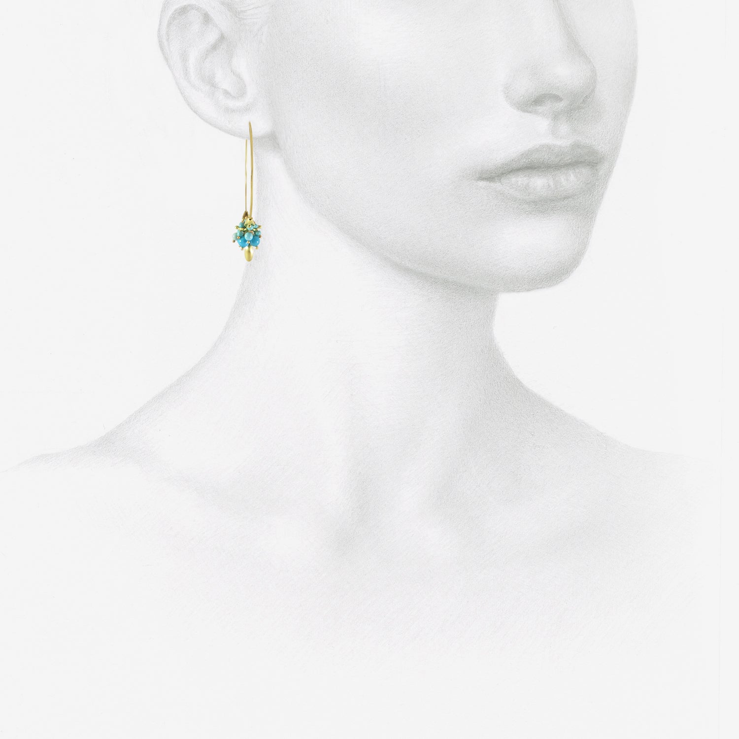 TED MUEHLING 18K & SLEEPING BEAUTY TURQUOISE SMALL HOOP CLUSTERS