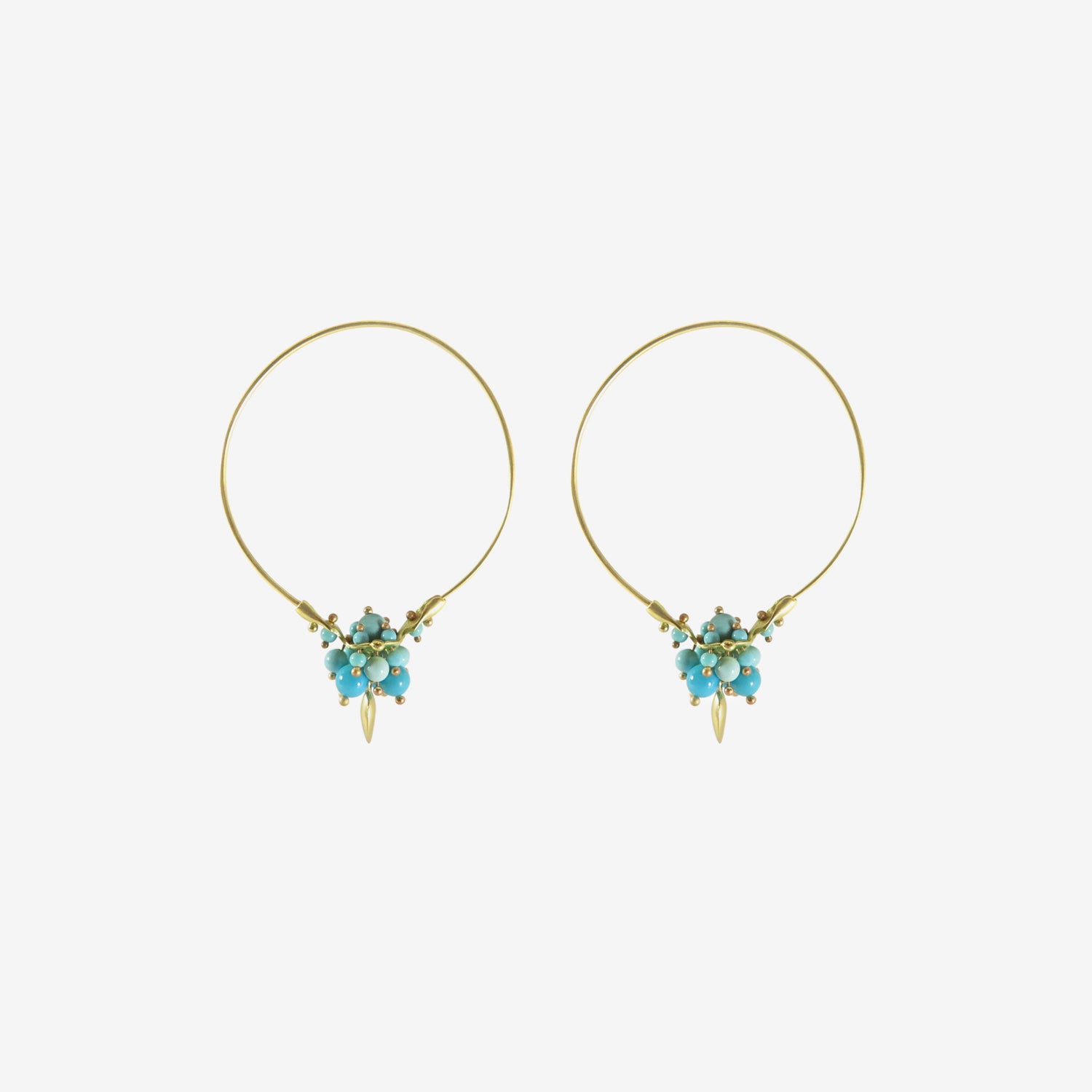 TED MUEHLING 18K & SLEEPING BEAUTY TURQUOISE SMALL HOOP CLUSTERS