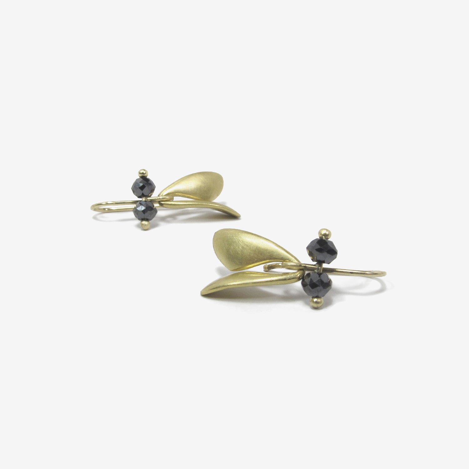TED MUEHLING 18K YELLOW GOLD FLY WINGS WITH BLACK DIAMONDS