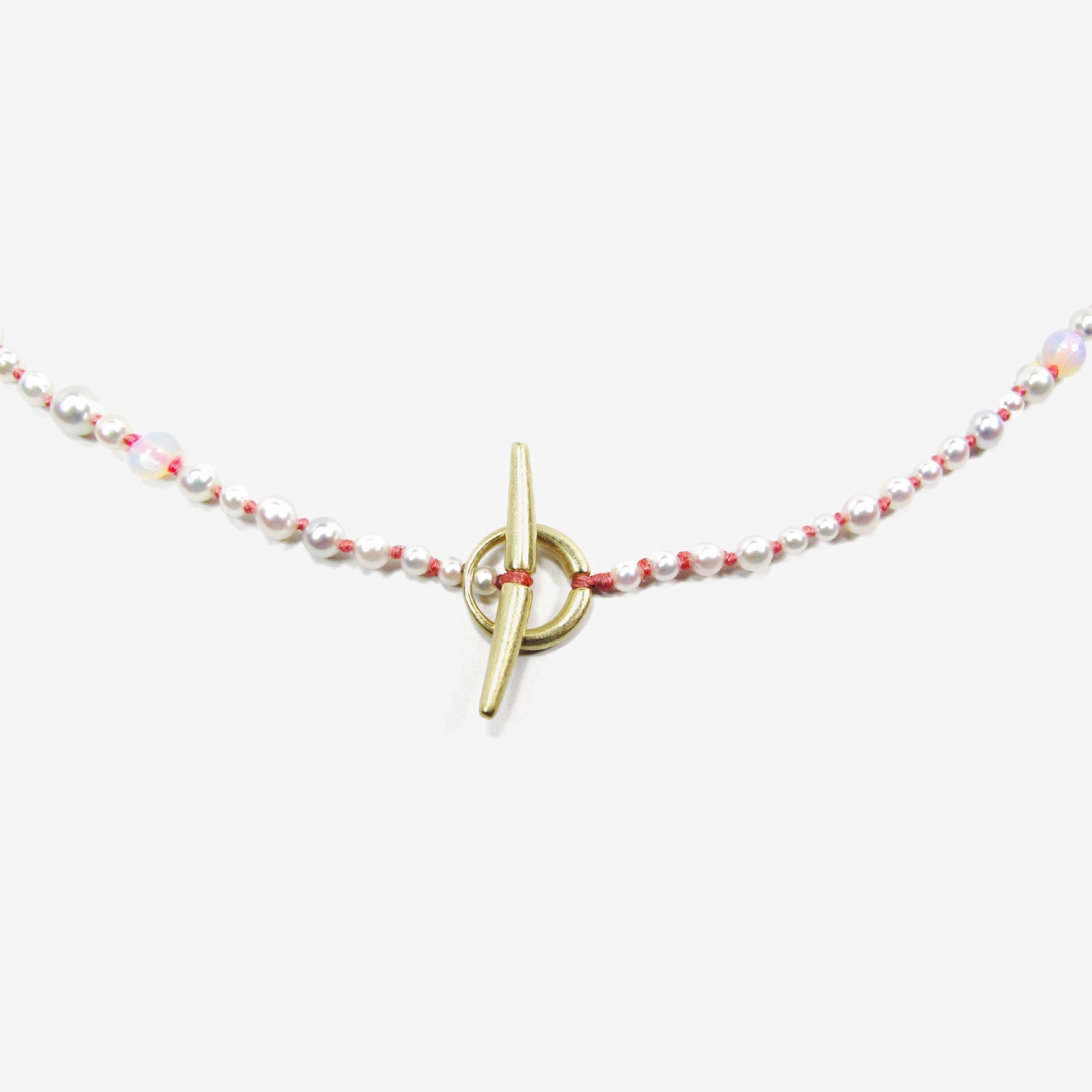 TED MUEHLING 22K PEARL & OPAL NECKLACE ON CORAL SILK THREAD