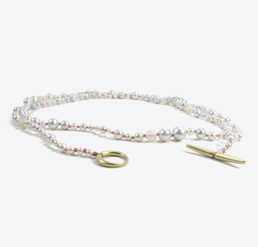 TED MUEHLING 22K PEARL & OPAL NECKLACE ON CORAL SILK THREAD